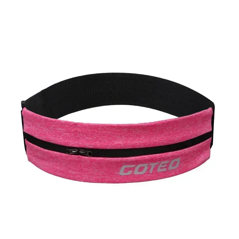 Rose red Color Reflective Running Waist Pack Sport Bag with Double Zipper