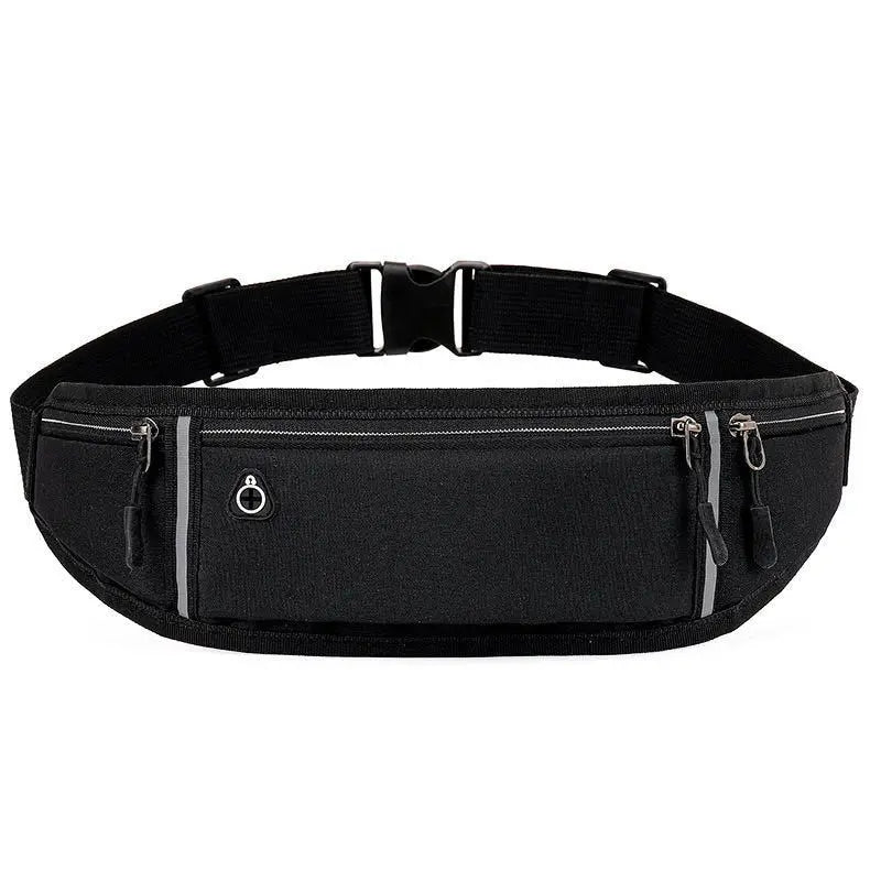 Black Color Running Waist Pack with Phone Pocket and 3 Zipper Pouches