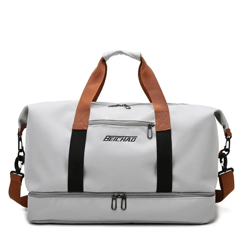 Grey Color Nylon Travel Gym Duffle Bag – Dry Wet Separation Design