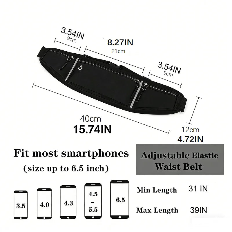 Running Waist Pack with Phone Pocket and 3 Zipper Pouches