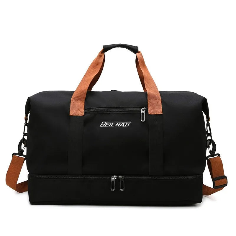 Black Color Nylon Travel Gym Duffle Bag – Dry Wet Separation Design