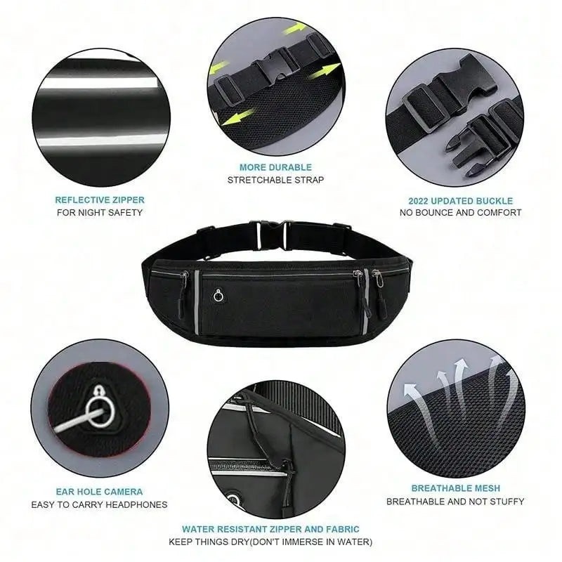 Running Waist Pack with Phone Pocket and 3 Zipper Pouches