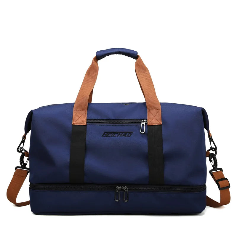 Blue Color Nylon Travel Gym Duffle Bag – Dry Wet Separation Design